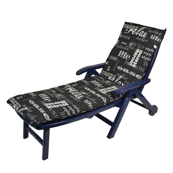 Spetebo Sonnenliegen Polsterauflage 195 x 60 cm - Lifestyle - Universal Kissen für Gartenliegen - Liegestuhl Polster Deckchair Auflage Liegekissen Liegenauflage schwarz mit modernen Schriftzügen