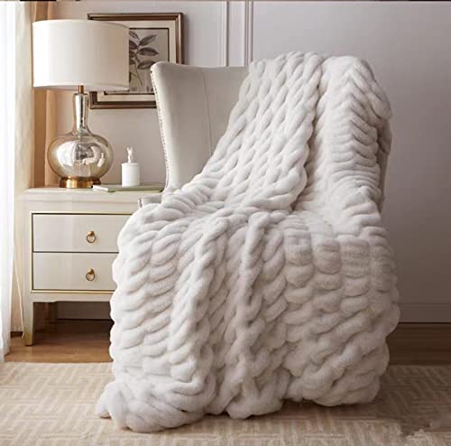 Fouriding Kunstpelz Fleece Decke,Winter weiche warme Blase für Bett Sofa Casual Decke Bettdecke Decke (Beige, 150×200CM)