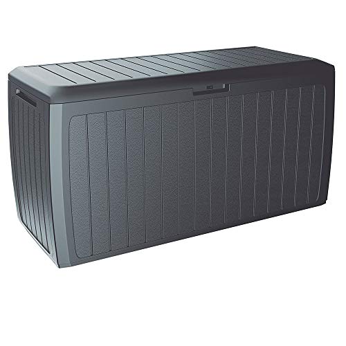 Casaria® Gartenbox XXL 290L UV-beständig 100kg Belastbarkeit Haltegriffe Rollen Garten Balkon Truhe Auflagenbox Gartentruhe Holzlatten-Optik Anthrazit