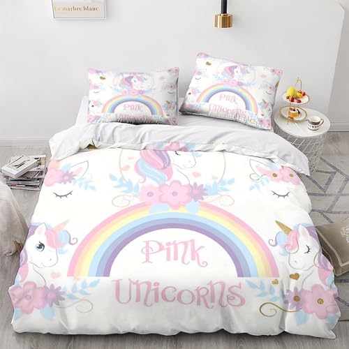 VOLDAX Glitter Unicorn 3D Effekt Bettwäsche-Set 3 Teilig Mit Leichtläufigem Reißverschluss Hochwertige Microfaser Für Traumhafte Nächte Im Eigenen Zuhause Oder in Hotels Double（200x200cm）