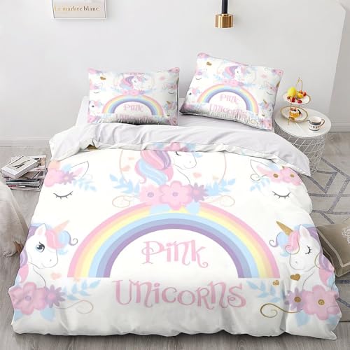 VOLDAX Glitter Unicorn 3D Effekt Bettwäsche-Set 3 Teilig Mit Leichtläufigem Reißverschluss Hochwertige Microfaser Für Traumhafte Nächte Im Eigenen Zuhause Oder in Hotels Double（200x200cm）