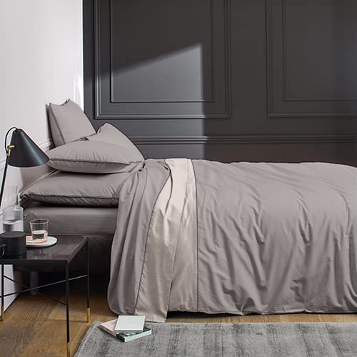 Duquennoy & Lepers - Bettwäsche-Set, zweifarbig, Bettbezug 260 x 240 cm + 2 Kissenbezüge, Perkal, 80 Fäden, Grau/Beige