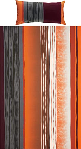 REDBEST Bettwäsche, Bettgarnitur Single-Jersey - Wendekissenbezug, temperaturausgleichend, bügelfrei, mit Reißverschluss - Terra-braun Größe 135x200 cm (80x80 cm)