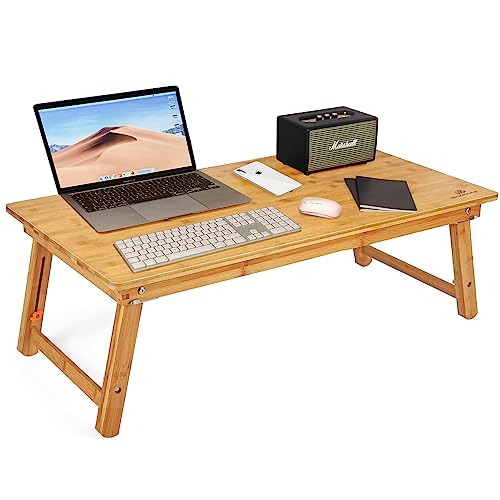 Bambus Laptoptisch Klappbarer Laptopständer, Notebooktisch, Tisch für Bett, Frühstückstablett, Tragbarer Teetisch Frühstückstablett (L85cm)