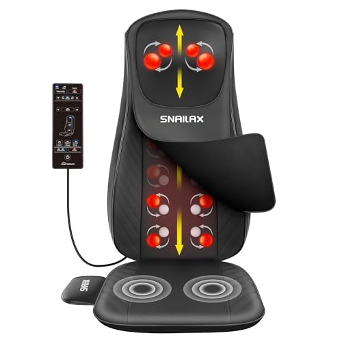 Snailax Upgraded Shiatsu Massagesitzauflage mit Wärme, Massageauflage für Rücken Nacken Schulter, Rückenmassaggerät mit Vibrationsmassage, Geschenke für Männer Frauen