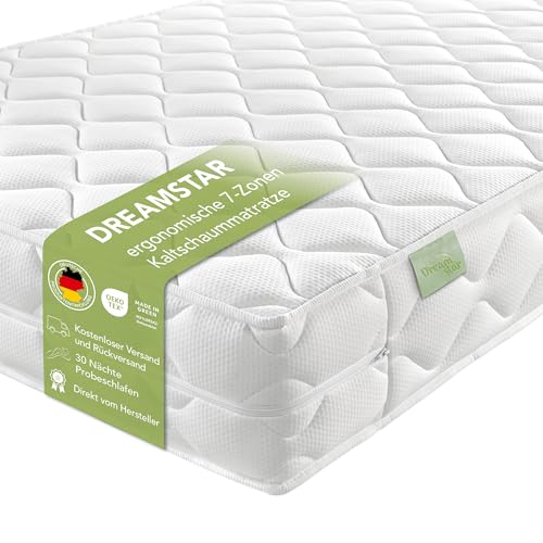 DREAMSTAR Ergo Flex Duo I ergonomische 7-Zonen Kaltschaummatratze I 16 cm hoch I Öko-Tex Zertifiziert I Härtegrad 2 und 3 (H2 & H3) I Made in EU I 90 x 200 cm