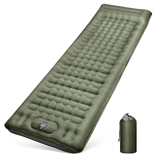 Isomatte Camping Selbstaufblasend, 12CM Verdicktes Aufblasbare Matratze Kleines Packmaß, Wasserdicht Luftmatratze Outdoor mit Fußpressepumpe und Kissen, Anti-Ripstop Schlafmatte für Wandern und Strand