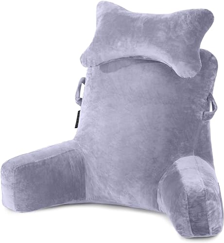 SLIGUY Lesekissen Bettauflage Kissen mit Abnehmbarer Nackenrolle & höherem Stützarm zum Sitzen in Bett, Couch oder Boden-Rückenlehne, Lesekissen, Erwachsenen-Rückenkissen zum Lesen, Fernsehen