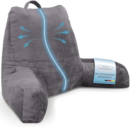 maxVitalis Rückenkissen, Lesekissen für Bett und Sofa mit Armlehnen – Ideal als Rückenstütze für mehr Halt und Komfort von Rücken, Kopf und Nacken, Sitzen, 76 × 46 × 40 cm