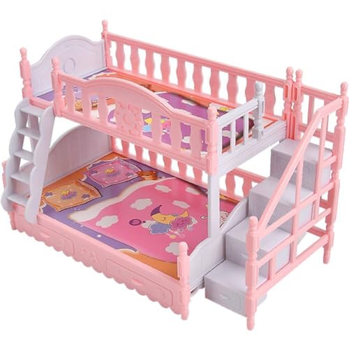 Mini-Puppenhaus-Etagenbett Maßstab 1:12 Etagenbett mit Leiter Miniaturmöbel europäische Möbel Prinzessinnen-Doppelbett