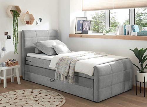 Stella Trading Kuba 2 Boxspringbett 120x200 mit Bettkasten, Schlamm - Bequemes Bett mit 7-Zonen-Federkern Matratze & Komfortschaum Topper - 123 x 113 x 220 cm (B/H/T)