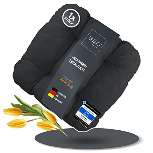 LILENO HOME 1er Set Stuhlkissen Schwarz (38x38x8 cm) - Sitzkissen für Gartenstuhl, Küche oder Esszimmerstuhl - Bequeme UV-beständige Indoor u. Outdoor Stuhlauflage als Stuhl Kissen