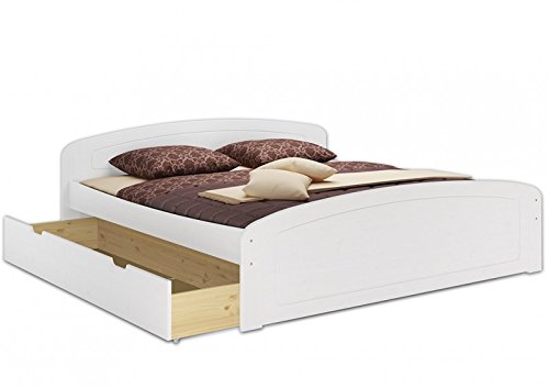 Erst-Holz® Funktionsbett Doppelbett Bettkasten Rollrost 180x200 Seniorenbett Massivholz Weiß 60.50-18 W