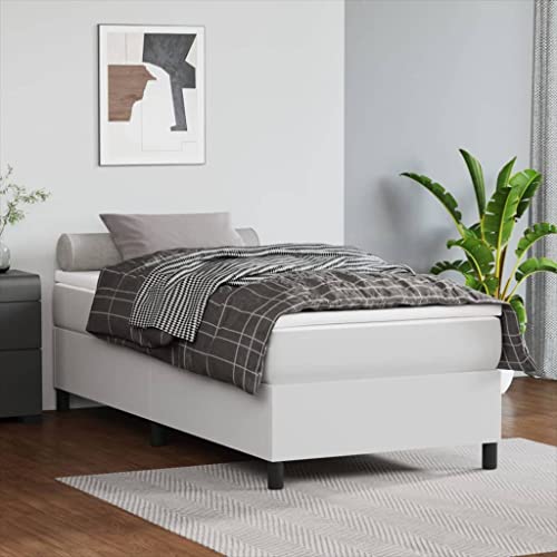 Homgoday Boxspringbett Bettgestell Bettrahmen Einzelbett | Doppelbett Rahmenbettgestell Jugendbett Gästebett Bett für Schlafzimmer Weiß 80x200 cm Kunstleder