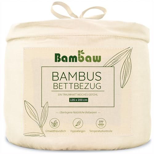 Bambaw Bettbezüge Elfenbein | Bettdeckenbezug 135x200 cm | Bettwäsche Bambus | Allergie Bettwäsche Set | Kühlende Bettwäsche | Besser Schlafen