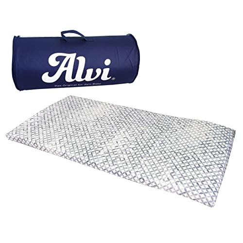 Alvi Baby Reisebettmatratze 60x120 cm rollbar - Matratze für Reisebett gerollt inkl. Bezug aus 100% Baumwolle und Tasche - Mosaik Grau