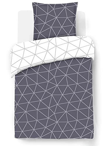 Vision - Wendebettwäsche Hugo grau – Bettbezug 140 x 200 cm mit 1 Kissenbezug für Einzelbett – 100 % Baumwolle