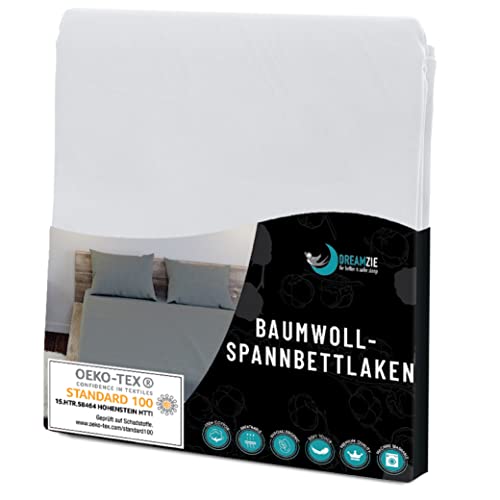 Dreamzie - Spannbettlaken 80x200cm - Baumwolle Oeko Tex Zertifiziert - Weiß - 100% Jersey Spannbetttuch 80x200