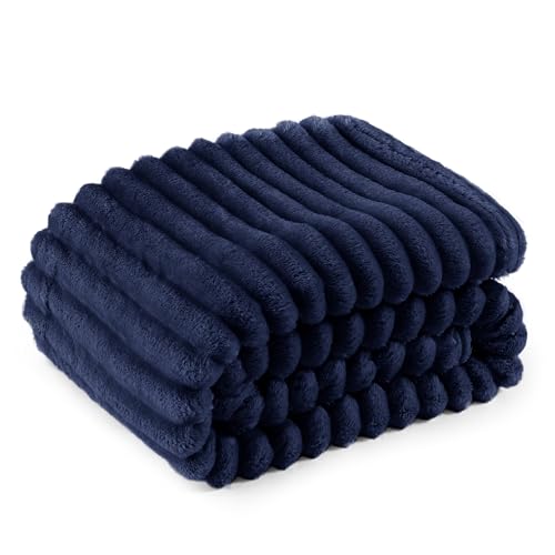 BEDSURE Kuscheldecke Flauschig Decke Fleecedecke – Weiche Warme Grobe Korddecke Gemütlicher Überwurf Für Bett und Couch, Blau, 130 x 170 cm