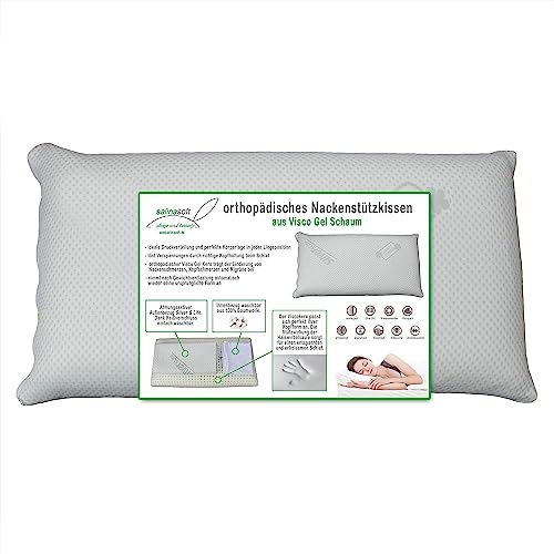 salinasoft Orthopädisches Nackenstützkissen, Kopfkissen aus Druckausgleichendem Visco-Gelschaum für erholsamen Schlaf, Nackenschmerzen, Migräne, Stress, Schlaflosigkeit, 70 X 42 X 12 cm