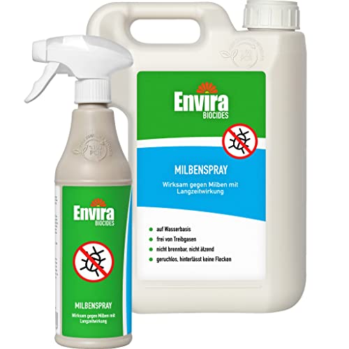 Envira Anti Milben-Spray 500 ml + 2 Liter - Mittel gegen Milben, Hausstaubmilben - Milbenabwehr für Matratzen, Textilien & Polster mit Langzeitwirkung - Geruchlos