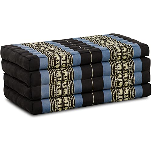 livasia Nachhaltige Klappmatratze aus Kapok, Gästematratze vierteilig, Faltbare Matratze für Van, ökologische Yogamatte, klappbares Gästebett, Liege für Garten und Balkon 200x80x8cm (Blau/Elefanten)
