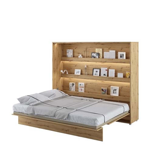 MEBLINI Schrankbett Bed Concept - Wandbett mit Lattenrost - Klappbett mit Schrank - Wandklappbett - Murphy Bed - Bettschrank - BC-14-160x200cm Horizontal - Artisan Eiche