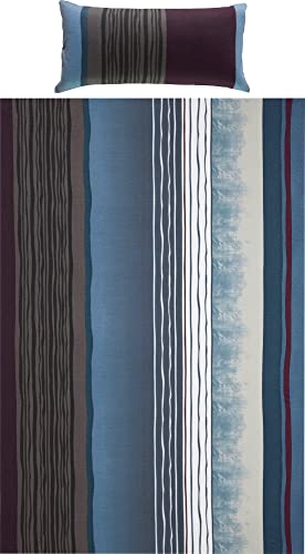 REDBEST Bettwäsche, Bettgarnitur Single-Jersey - Wendekissenbezug, temperaturausgleichend, bügelfrei, mit Reißverschluss - blau-anthrazit Größe 155x220 cm (80x80 cm)
