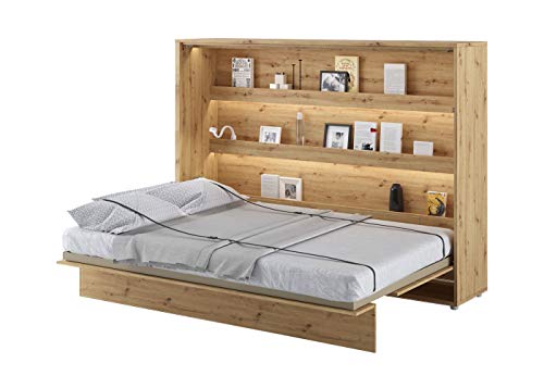 Schrankbett Bed Concept, Wandklappbett mit Lattenrost, V-Bett, Wandbett Bettschrank Schrank mit integriertem Klappbett Funktionsbett (BC-04, 140 x 200 cm, Artisan Eiche, Horizontal)