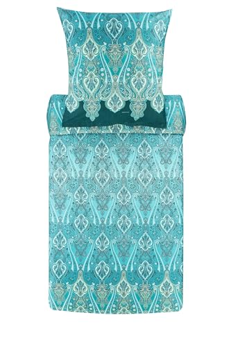 Bassetti RAGUSA Bettwäsche + 1 Kissenhülle aus 100% Baumwollsatin in der Farbe Tannengrün V1, Maße: 155x220 + 1 K 80x80 cm - 9325856