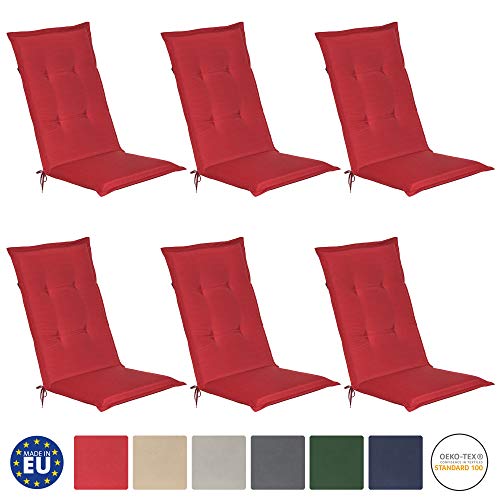 Beautissu 6er Set Loft HL Hochlehner Auflagen Set rot 120x50 cm Sitzkissen Gartenstuhlauflage Schaumkern-Füllung mit Oeko-Tex - UV Lichtecht