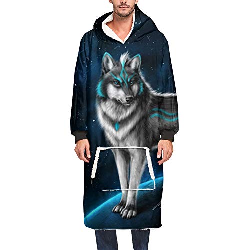 Ouduo Kapuzenpullover Decke, 3D Tier Wolf Drucken Übergroße Sherpa Hoodie Weiche Warme Riesen Sweatshirt Blanket Fronttasche Plüsch Pullover Decke mit Kapuze (One Size,Sternenklarer Himmel)