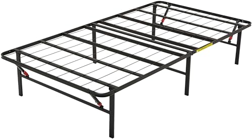 Amazon Basics Bettgestell, Klappbar, Pritsche, Werkzeuglose Montage, Unterbettstauraum, Einzelbett, 90 x 190 x 35.5 cm, Schwarz