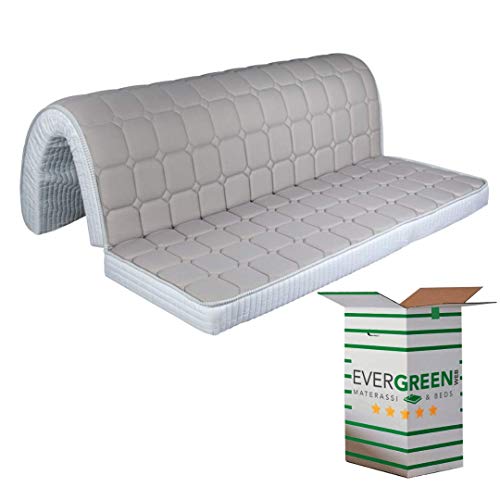 EVERGREENWEB – Matratze aus Memoryschaum 140 x 190 cm, Höhe 10 cm, Faltbare Sitzfläche für Sofa, Bettsofa, antiallergischer Bezug in weiß, orthopädisch, mit Befestigungsbändern,Bed Sofa Memory