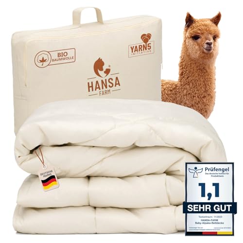 HANSA-FARM | Baby Alpaka Bio-Bettdecke 135 x 200 cm (Füllung 1.400g) - extra warm ideal für den Winter - atmungsaktiv und temperaturausgleichend