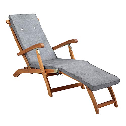 DeTeX Polsterauflage Gartenliege Deck Chair Wasserfest Baumwolle Garten Liegenauflage Auflage Sonnenliege Meliert Grau