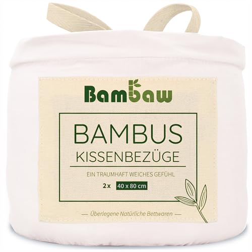 Kissenbezug Weiß 2er Set | Kissenbezug 40x80 cm | Bambus Kissenbezug | Kühlendes Kopfkissen | Weiche Bettwäsche | Allergiker Kissenbezug | Anti Milben Bezug Kissen | Sommer Winter Bettwäsche | Bambaw