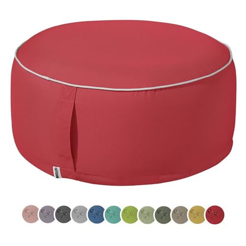 heimtexland Outdoor Pouf Sitzkissen wetterfest Garten Bodenkissen ausblasbar Fußhocker Yoga Lounge Hocker Tisch Party Deko Sitzsack 25x55 Typ551 Rot