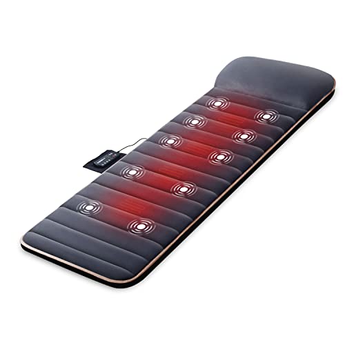 Snailax Massagematte mit 10 Vibrationsmotoren, Massageauflage mit Wärme, elektrisches Ganzkörpermassagegerät mit 4 Therapie-Heizkissen, Massagesitzauflage, Geschenke für Männer, Frauen