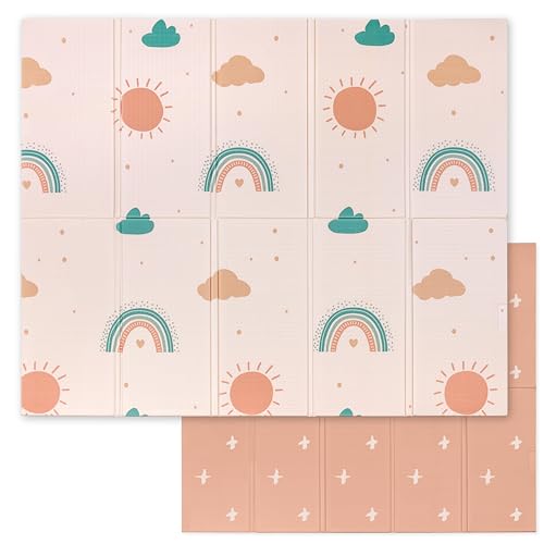 Spielmatte Baby - Krabbelmatte Baby 150x180x1cm - Krabbelmatte Wendbar, Faltbar, Wasserabweisend - Schaumstoff Babymatte - Baby Spielmatte -Sweety Fox (Rosa)