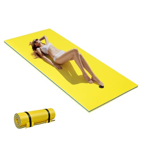 HOMASIS 220 x 90 cm Wasserhängematte, aufrollbare Schwimmmatte bis zu 100 kg, schwimmende Wassermatte aus XPE-Schaum, Wasser Hängematte für Meer, Pool & See (Gelb, 220 x 90 cm)