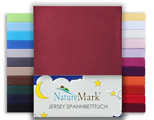 NatureMark Jersey Spannbettlaken, Spannbetttuch 100% Baumwolle in vielen Größen und Farben MARKENQUALITÄT ÖKOTEX Standard 100 | 140 x 200 cm - 160 x 200 cm - Bordeaux rot