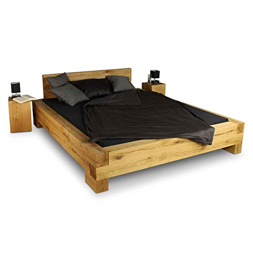 GREENHAUS Naturmassivmöbel Premium Balkenbett Eiche massiv 140x200 cm aus Handarbeit aus Deutschland Bett Holzbett Massivholzbett
