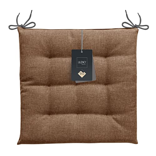 LILENO HOME 1er Set Stuhlkissen Braun (40x40x4,5 cm) - Sitzkissen für Gartenstuhl, Küche oder Esszimmerstuhl - UV-beständige indoor u. outdoor Stuhlauflage als Stuhl Kissen (Laura OLF)