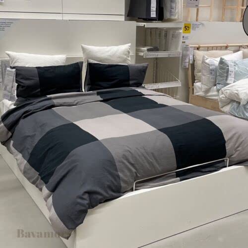 IKEA BRUNKRISSLA Bettwäscheset 2tlg.; schwarz/grau (140cm x 200cm und 80cm x 80cm); 100% Baumwolle