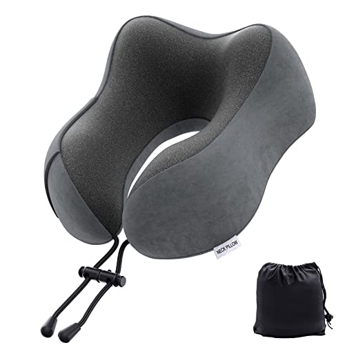 Priksia Nackenkissen Flugzeug, Auto Travel Pillow 100% Memory Foam Nackenkissen Stützkissen,Geeignet für Flugzeuge, Züge, Autos, Büros und Häuser (Dunkelgrau)