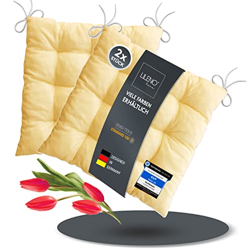 LILENO HOME 2er Set Stuhlkissen Natur (40x40x6 cm) - Sitzkissen für Gartenstuhl, Küche oder Esszimmerstuhl - bequeme UV-beständige indoor u. outdoor Stuhlauflage als Stuhl Kissen