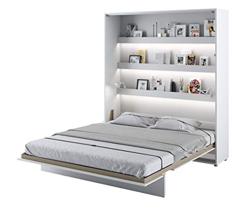 Schrankbett Bed Concept, Wandklappbett mit Lattenrost, V-Bett, Wandbett Bettschrank Schrank mit integriertem Klappbett Funktionsbett (BC-13, 180 x 200 cm, Weiß/Weiß, Vertical)