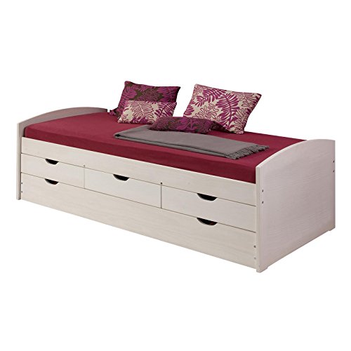 IDIMEX Bett mit Stauraum Julia Kiefer massiv weiß Tagesbett Ausziehbett Bett 90x200 cm (B x L)