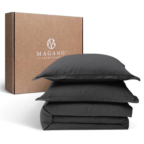 Magano® Premium Bettwäsche 135x200 Grau | Weich & Bügelfrei | Hypoallergen & Atmungsaktiv | Deckenbezug 135x200 cm + Kissenbezug 40x80 cm | Anthrazit Dunkelgrau